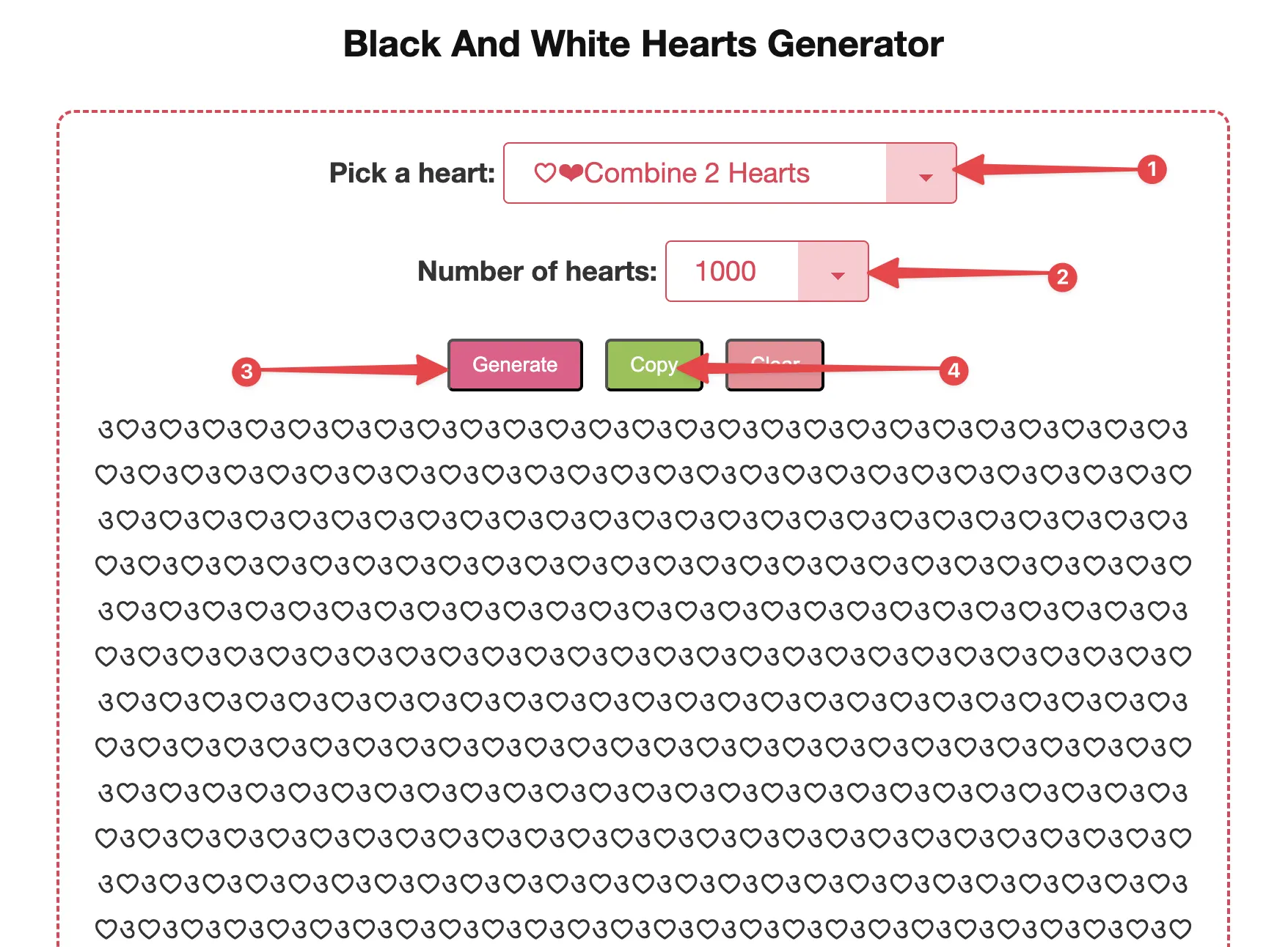 black and white hearts generator